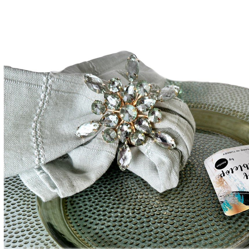 Napkin Rings, Sage Green Sunburst Crystal Cluster Sparkling Rhinestones Set of 4