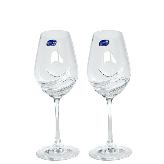 Handblown Wine Glass, Bohemia Crystal Glass with Fluid Waves, Stemware 21 oz.