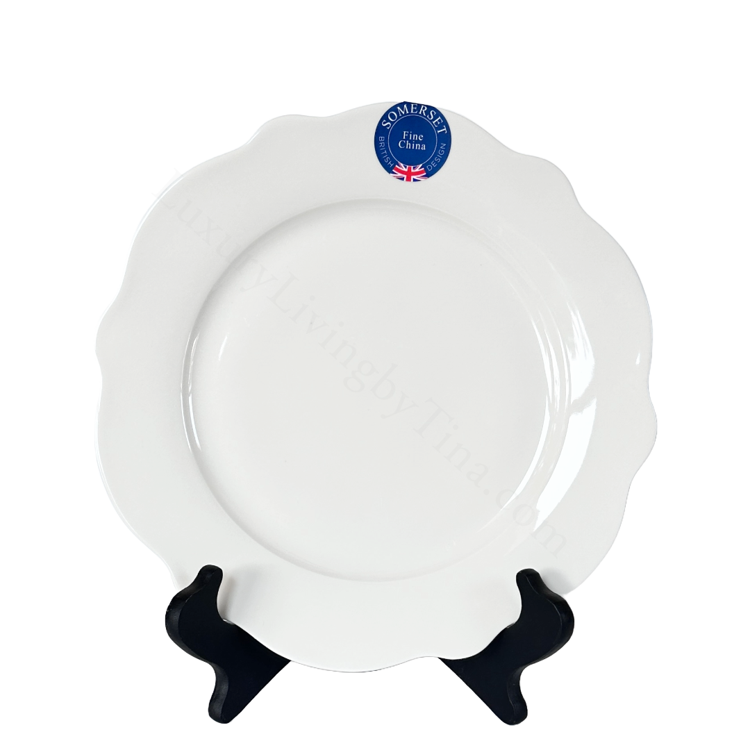 a White plate with a 'Somerset' Eaton Fine Dining brand label 