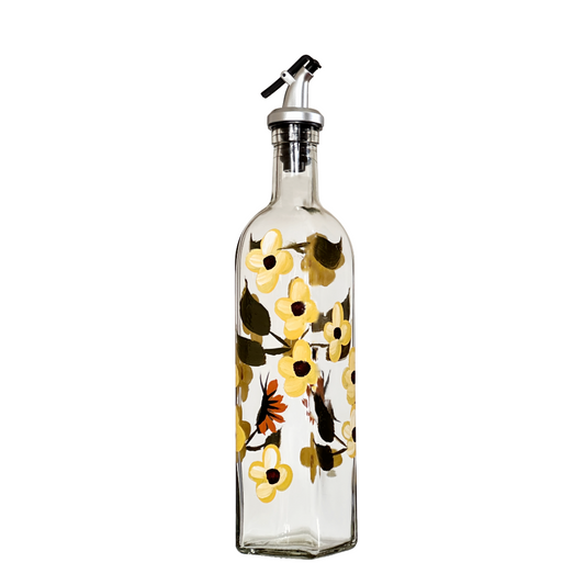 Olive Oil Vinegar Dispenser Hand Painted Black-Eyed Susan Vine Glass Bottle
