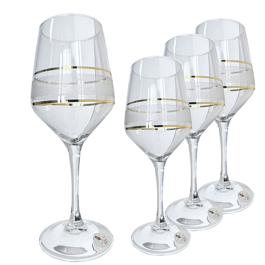 Wine Glass w/Frosted Band & Gold Stripes Made in Italy Set of 4 by Fratelli Fumo