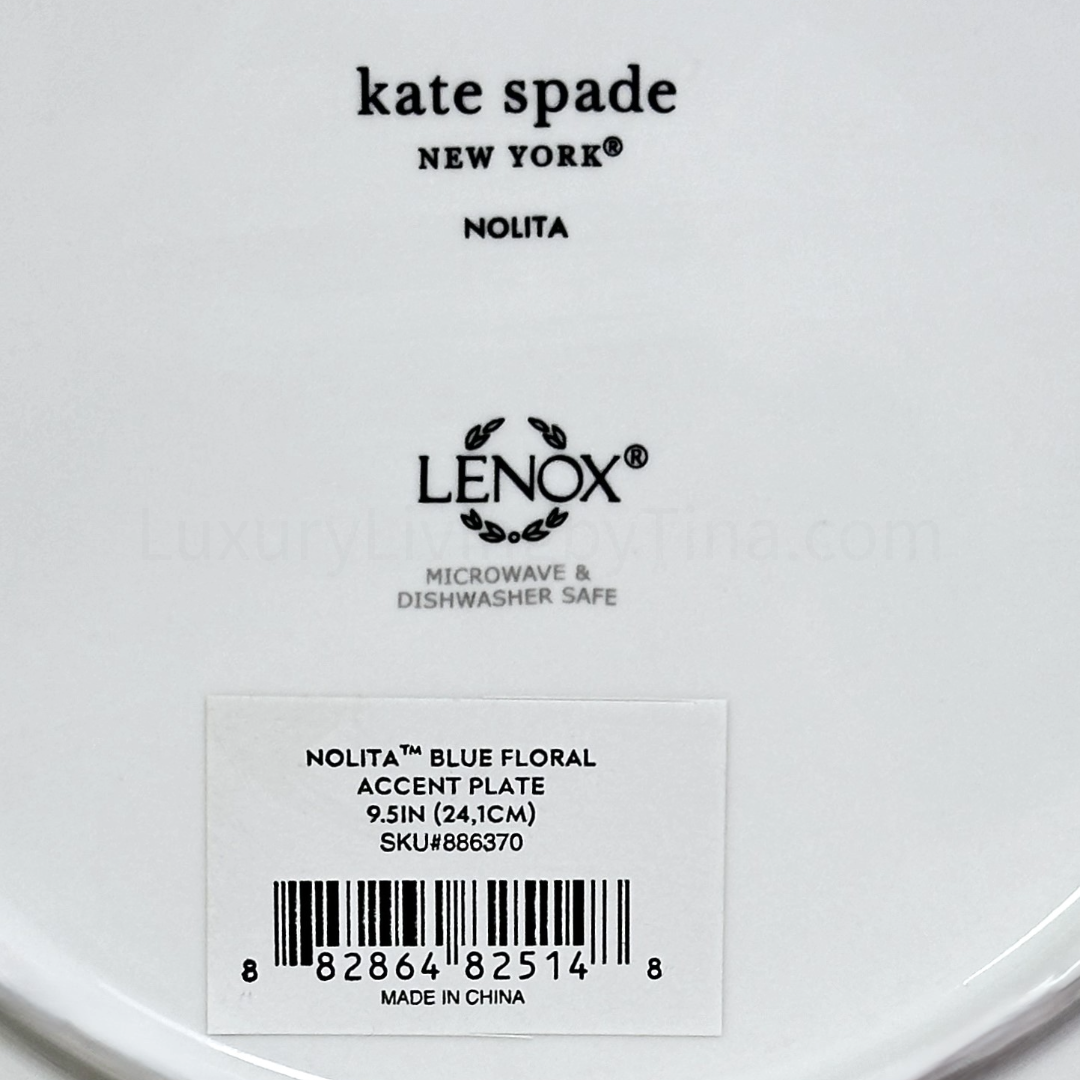 Kate Spade Nolita Blue Floral 9.5" Accent, Salad Plates by Lenox Set of 4