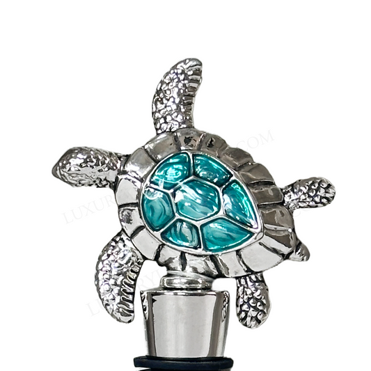 Wine Bottle Stopper Tropical Silver Turtle w/Teal Blue Shell by Tommy Bahama