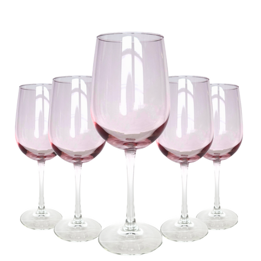 Wine Glass Pink Blush with Clear Stem, 9" Tall 19.7 oz capacity Set/5 Gift Ideas