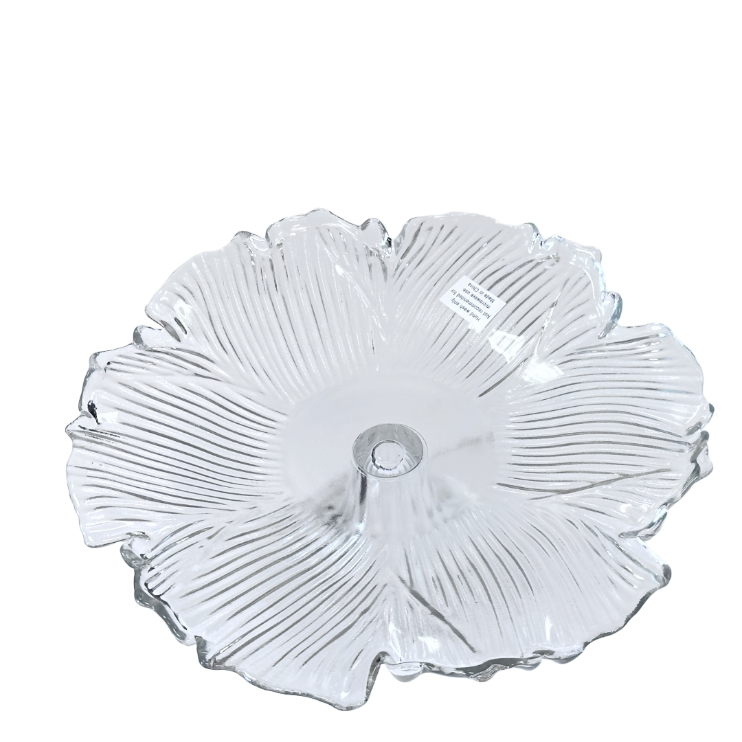 Cake Stand Clear Glass Ribbed Flower Shape with Pedestal, Cupcake Dessert Stand