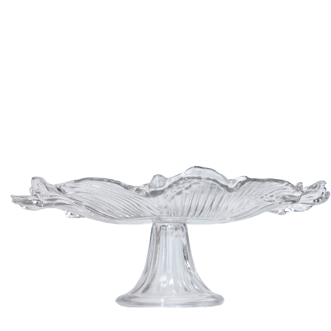 Cake Stand Clear Glass Ribbed Flower Shape with Pedestal, Cupcake Dessert Stand