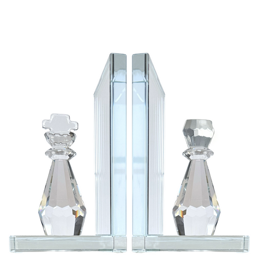 Crystal bookends king and queen chess piece