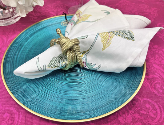 Napkin Rings, Nautical Knot Gold Textured Round Rope by Max Studio (Set of 4)