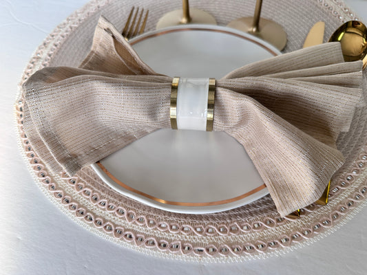 Tahari Napkin Rings Cream Colored Band with Gold Trim Set of Four