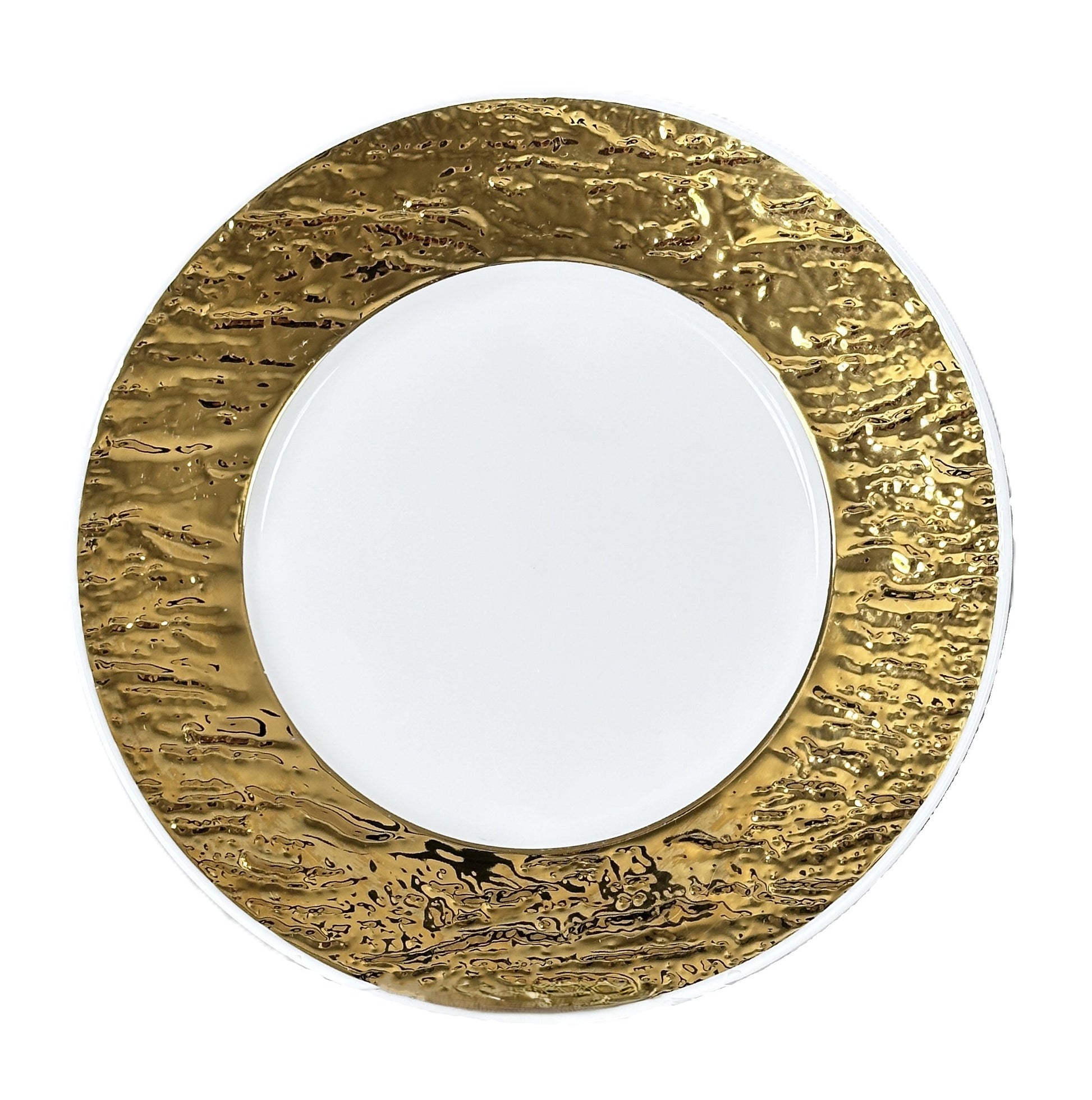 White salad plate with a thick textured gold rim