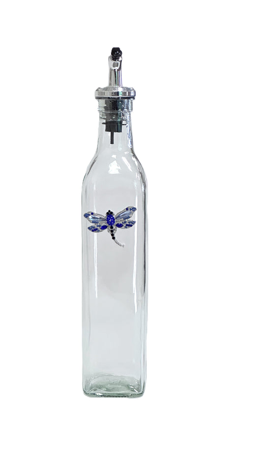 Olive Oil Vinegar Dispenser Glass Cruet Bottle w/ Sparkling Blue Crystal Firefly