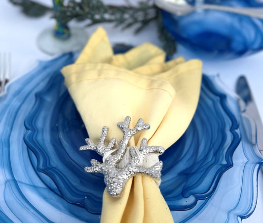 Napkin Rings, Reef, Sea Life, Nautical Silver Ocean Decor, by Coastal Collection