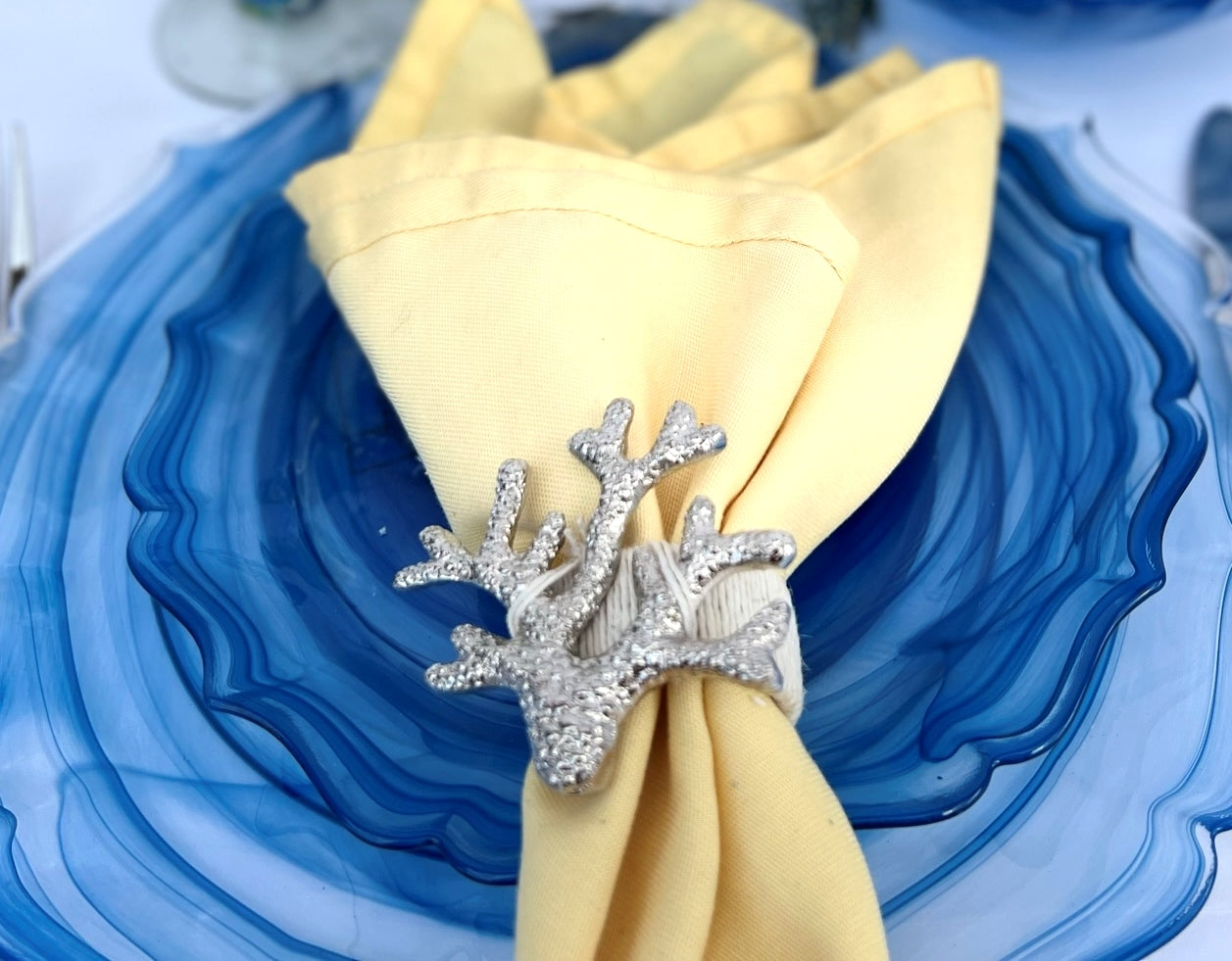 Napkin Rings, Reef, Sea Life, Nautical Silver Ocean Decor, by Coastal Collection