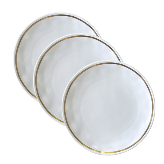 White 9" plate with a gold rim