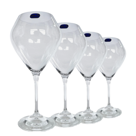 Wine Glass Bohemia Crystal 4PC Large Angular Handblown Bowl, Cocktail Glass