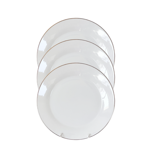 Maison Neuve Sofia Dinner Plates 10.5" White Porcelain w/Elegant Gold Rim Set/3