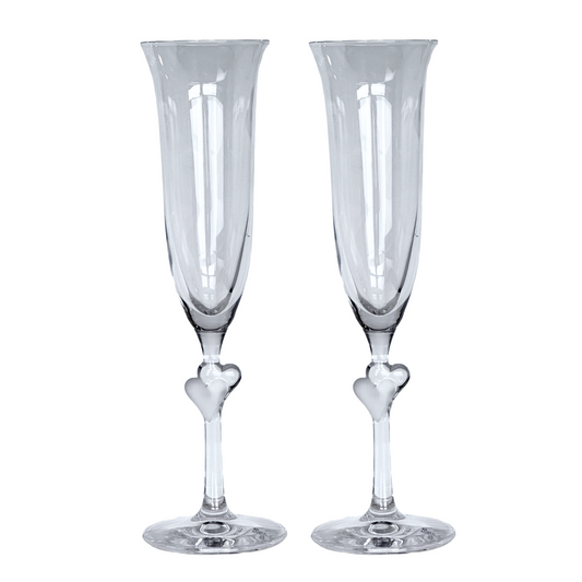 Champagne Glass Lamour Heart Pair Satin Hearts One Frosted by Stolzle Lausitz