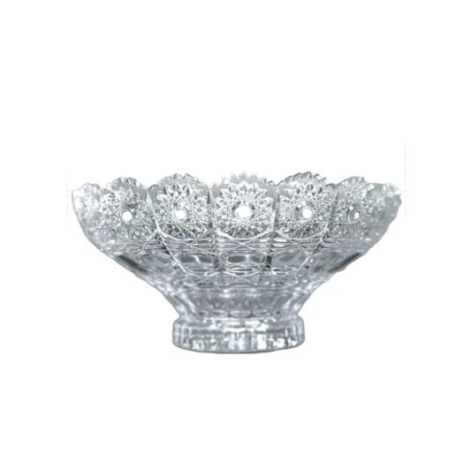 12" Decorative Crystal Glass Bowl Centerpiece Scalloped Lace Rim Handmade Bohemia