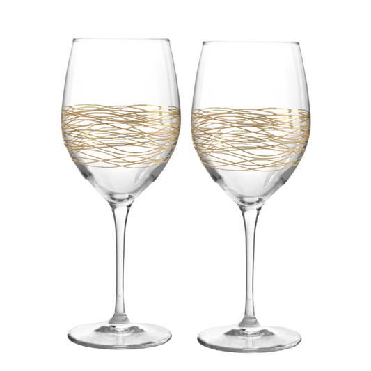 JoyJolt Golden Royale Wine Glass 17 oz Set 2 European Crystal Stemmed Glass