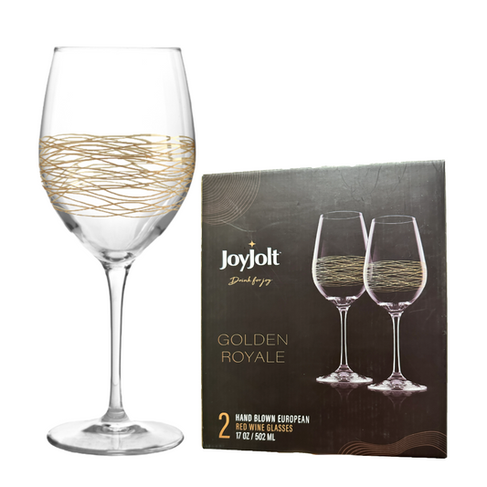 JoyJolt Golden Royale Wine Glass 17 oz Set 2 European Crystal Stemmed Glass