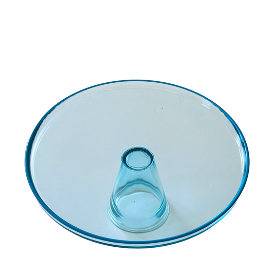Cake Stand Clear Glass Seawater Blue w/Cone Pedestal Doubles as Serving Tray