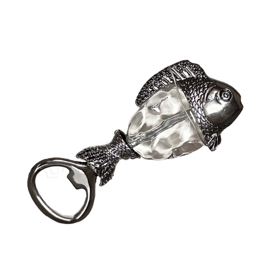 Bottle Opener Handheld Tropical Sea Life Fish Silver Metal & Glass Tommy Bahama