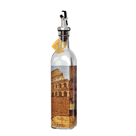 Olive Oil Vinegar Dispenser Glass Bottle Italian Scenes of Rome on all Sides