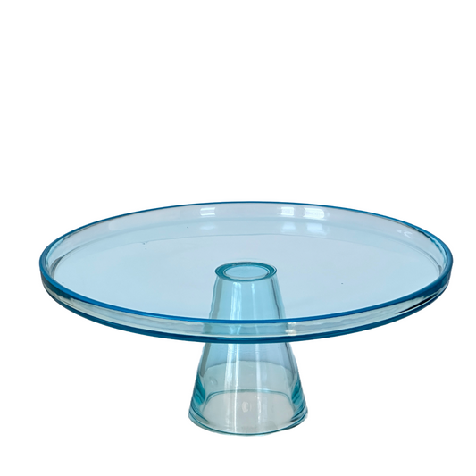 Cake Stand Clear Glass Seawater Blue w/Cone Pedestal Doubles as Serving Tray