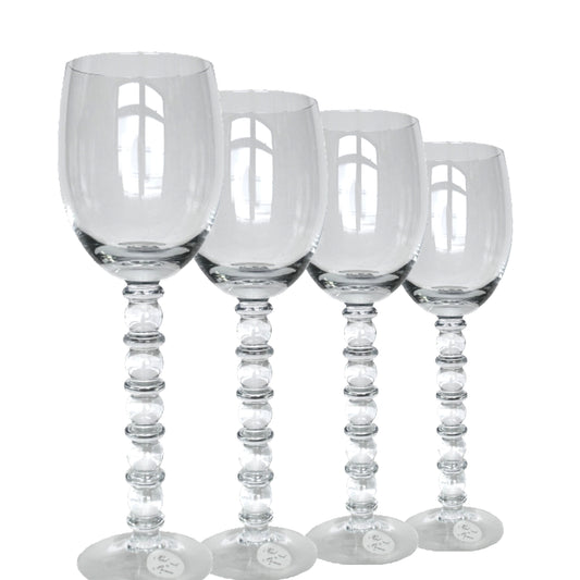 Wine Glasses Handblown Stacked Crystal Beads 10oz Capacity Handmade Romania Set/4