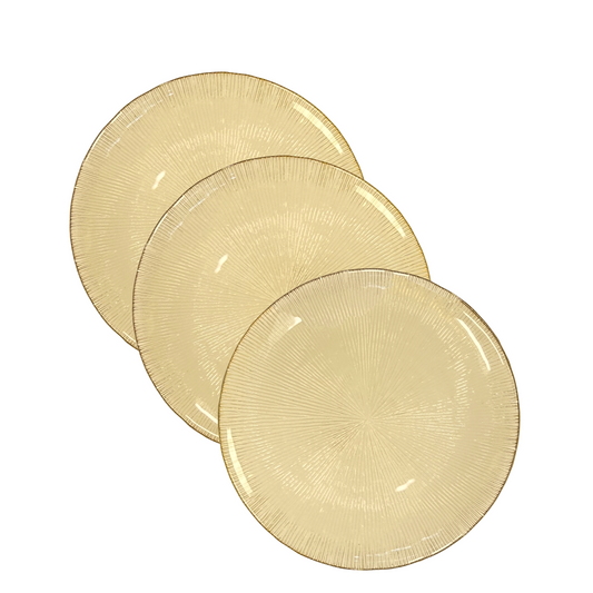 Set of three textured gold  glass circular plates 