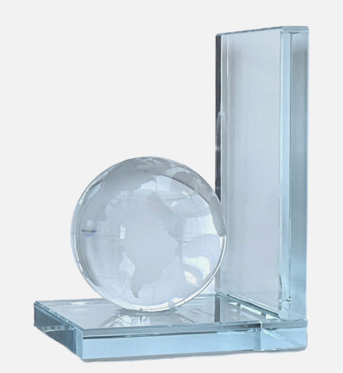 Bookend Globe Frosted Etching Thick Clear Glass Base, Home Office Bookshelf Gift