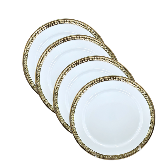 Better Homes White Porcelain Dinner Plate or Salad Plate w/Raised Gold Set of 4